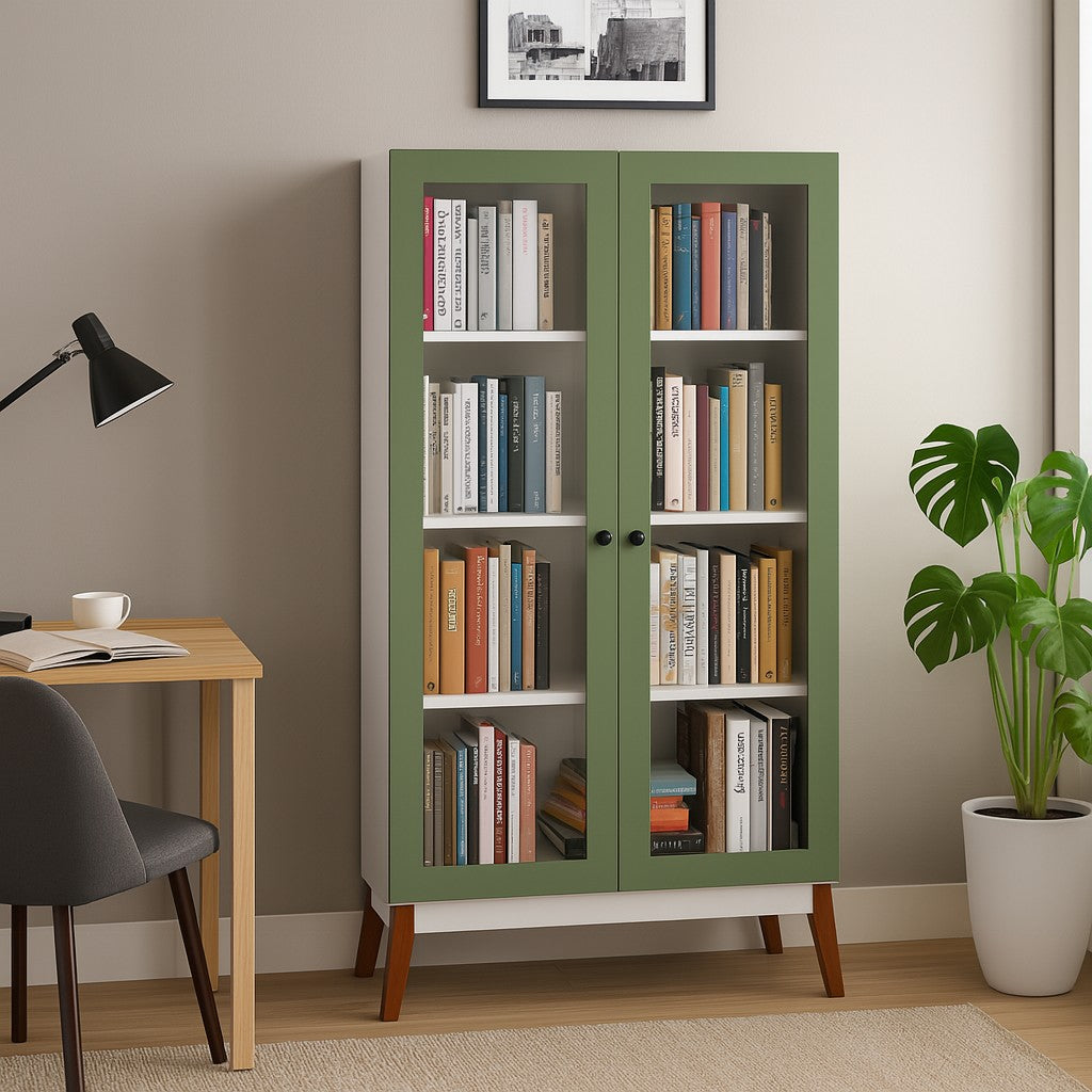 Vitrina Oslo Blanco Verde Olivo 2 puertas