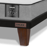 Cama Europea Flat Black Star 1.5 Plaza BOX + Set Juvenil Respaldo y Velador
