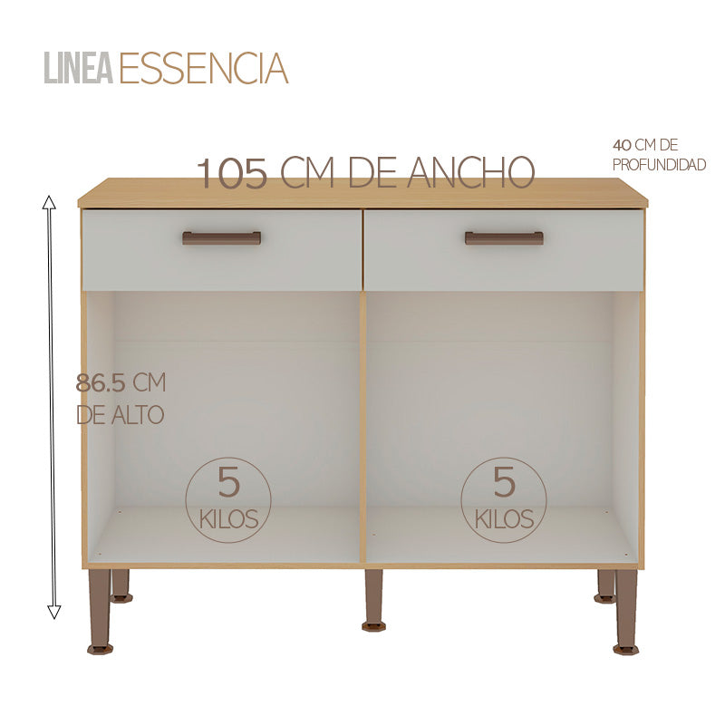 Mueble Base de Cocina 2 Puertas 2 Cajones 105 cm - Essencia 1011.0002
