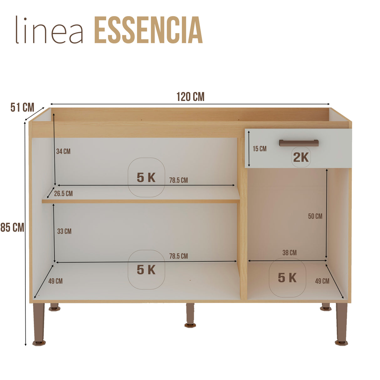 Mueble Base de Cocina Lavaplatos 3 Puertas 1 Cajón 120 cm - Essencia 1012.0002