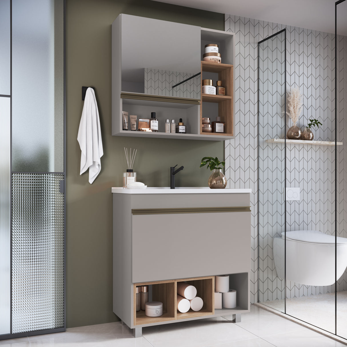 Set Vanitorio Emovell Montana Gris Madera CLV14.103