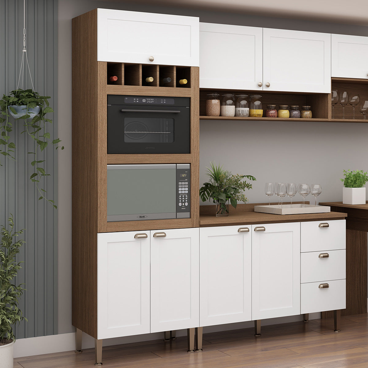 Torre de Cocina Horno y Microonda con Botellero Conecta - Blanco 1300P.0001