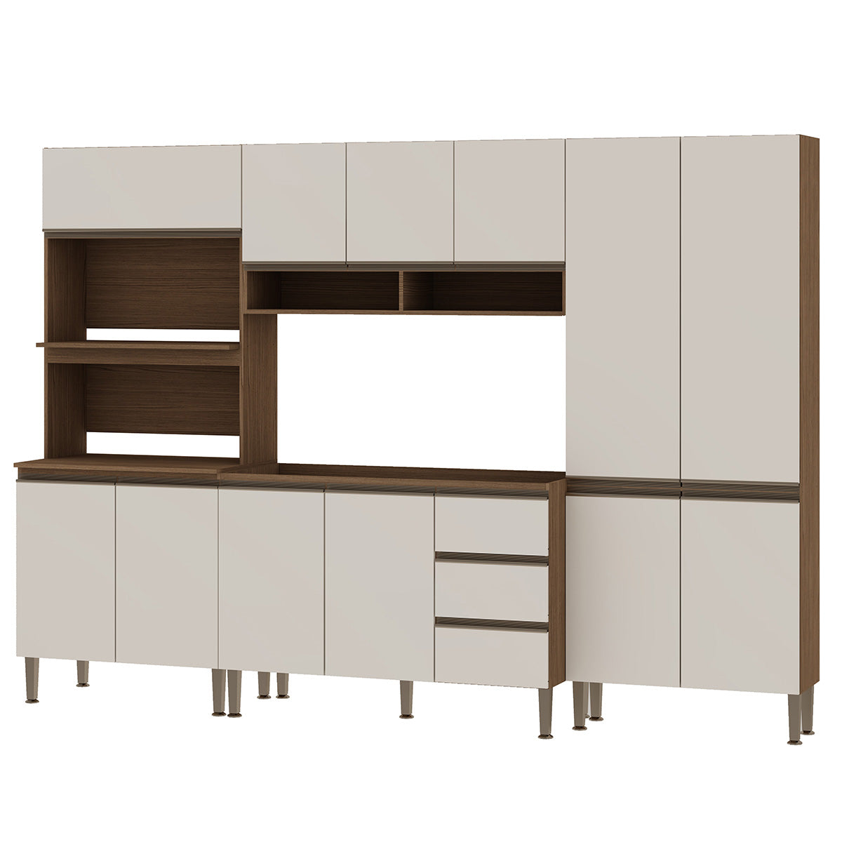 Mueble Mural de Cocina Aereo 3 Puertas 2 Repisas Conecta - Ebano Off White 1313M