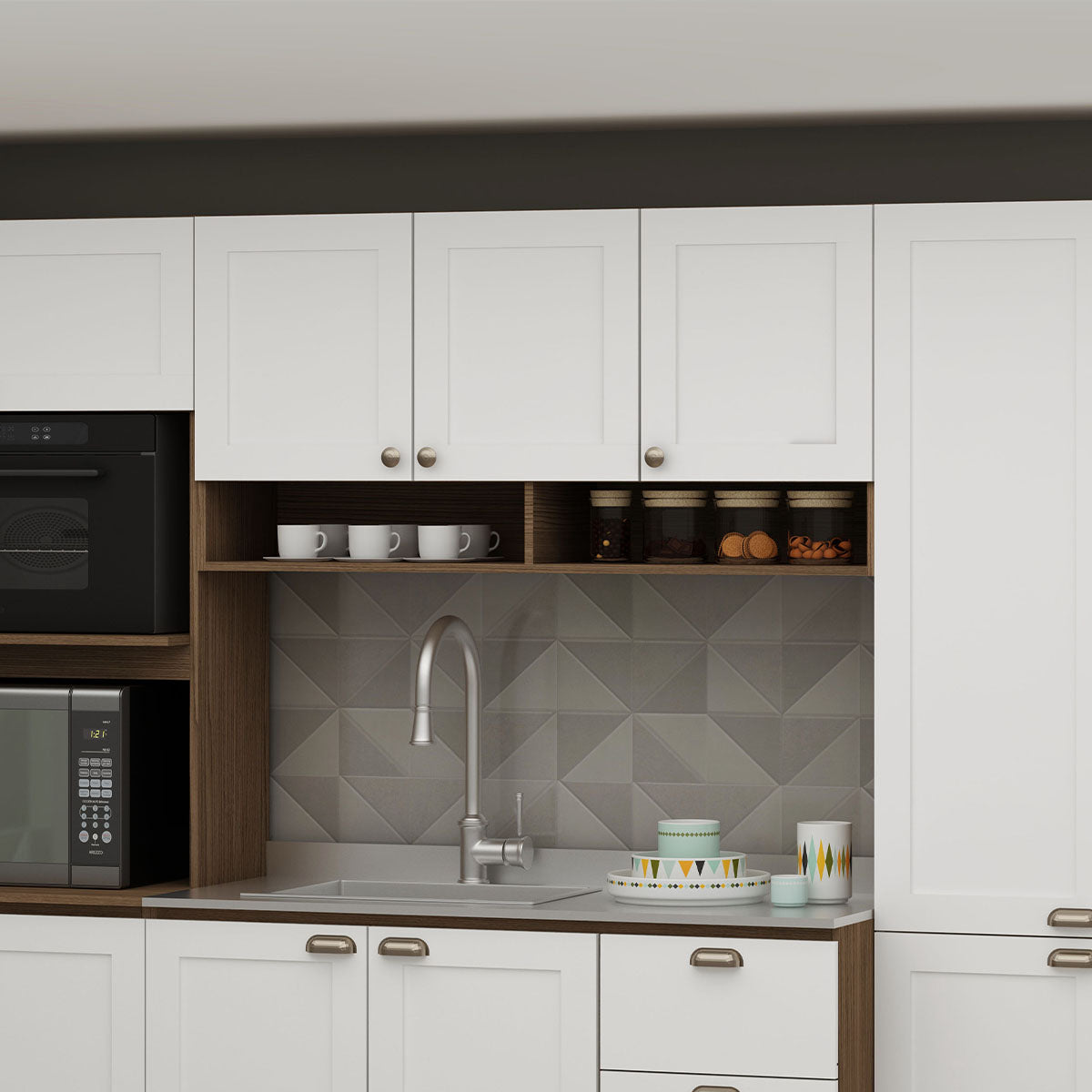 Mueble Mural de Cocina Aereo 3 Puertas 2 Repisas Conecta - Ebano Fosco Blanco 1313P