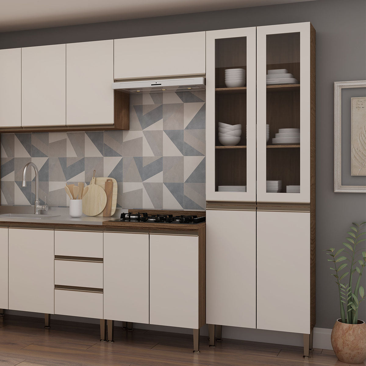 Despensa Alta de Cocina 4 Puertas de Vidrio Conecta - Ebano Off White 1317M.0001