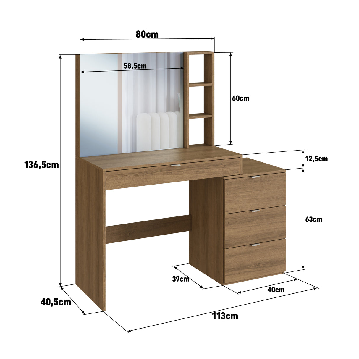Tocador Nova Madera 3 Cajones B11.057