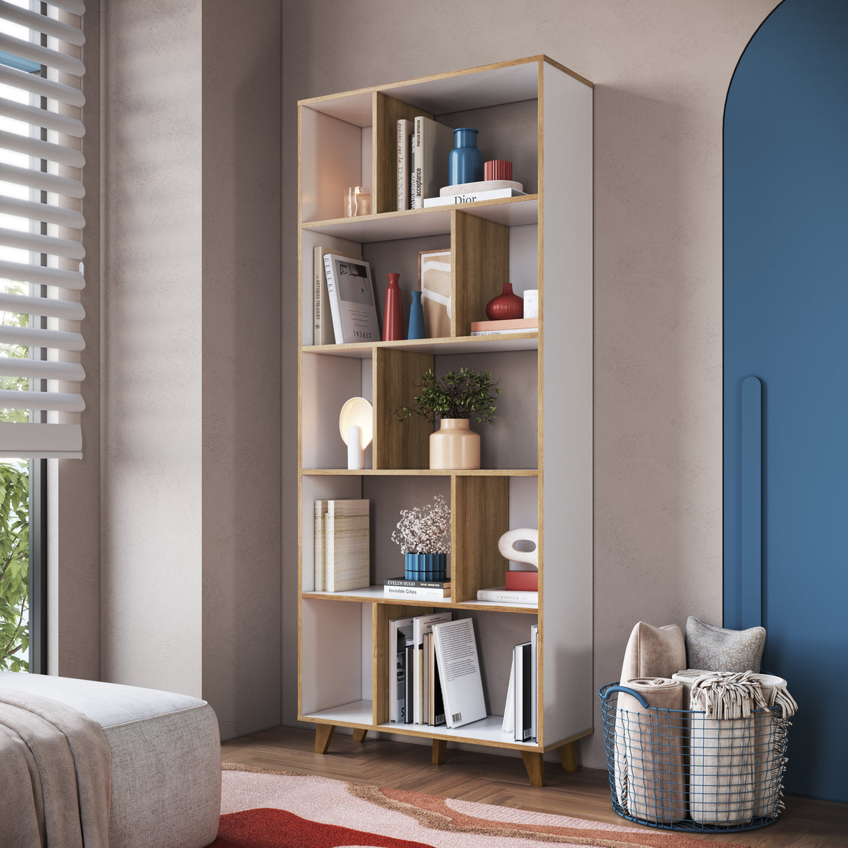 Estantería Emovell para libros y decoración Blanco Castaño B121.101