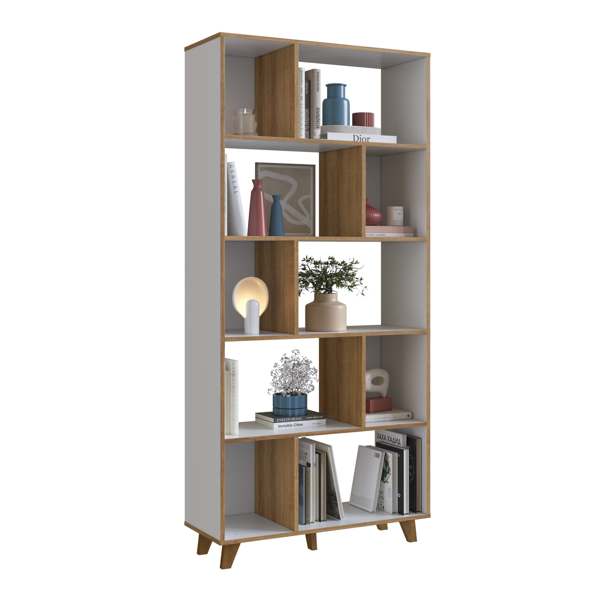 Estantería Emovell para libros y decoración Blanco Castaño B121.101