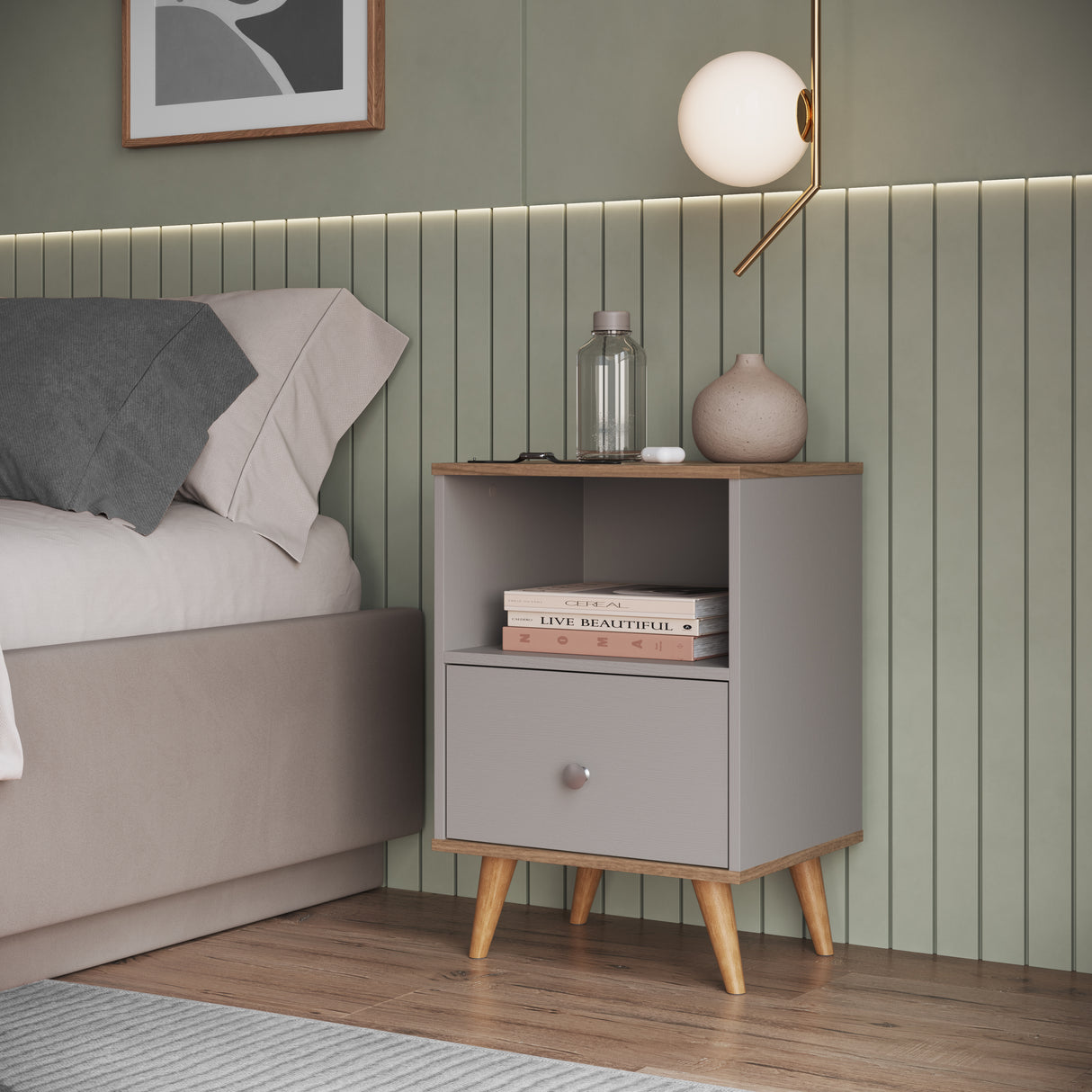 Velador Nórdico Gris Miel 1 Cajón