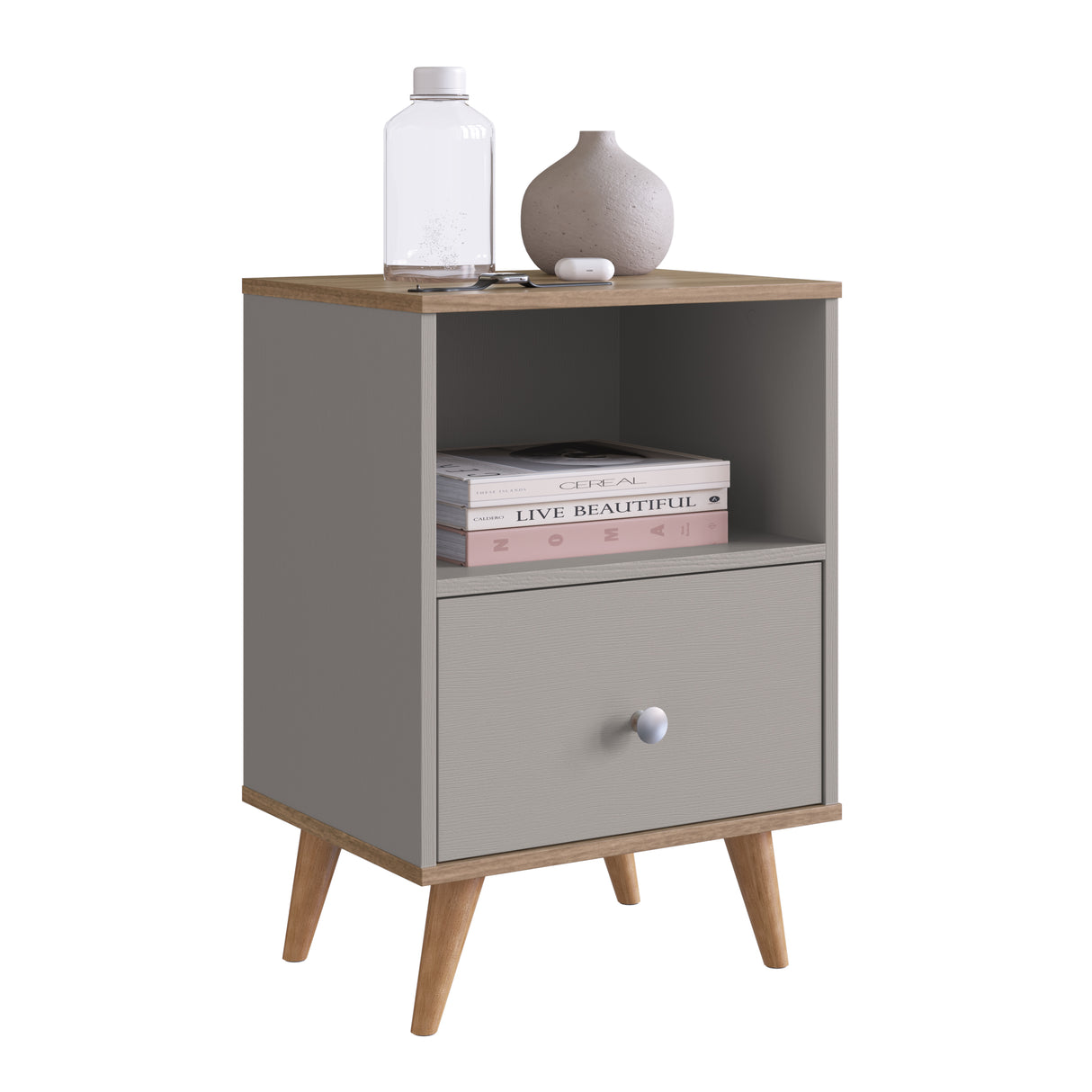 Velador Nórdico Gris Miel 1 Cajón