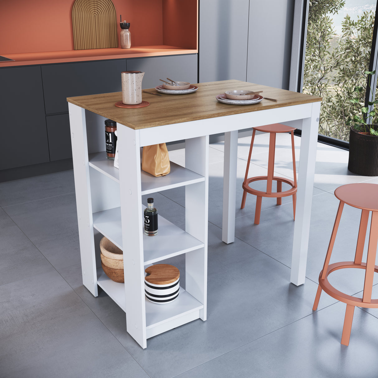 Mueble Isla para Cocina Emovell Castaño Blanco B124.069