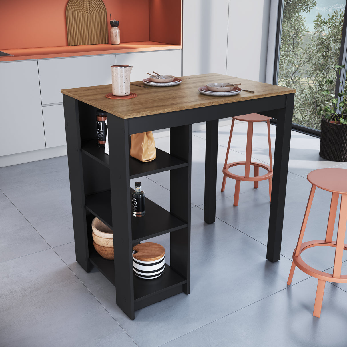 Mueble Isla para Cocina Emovell Castaño Negro B124.074