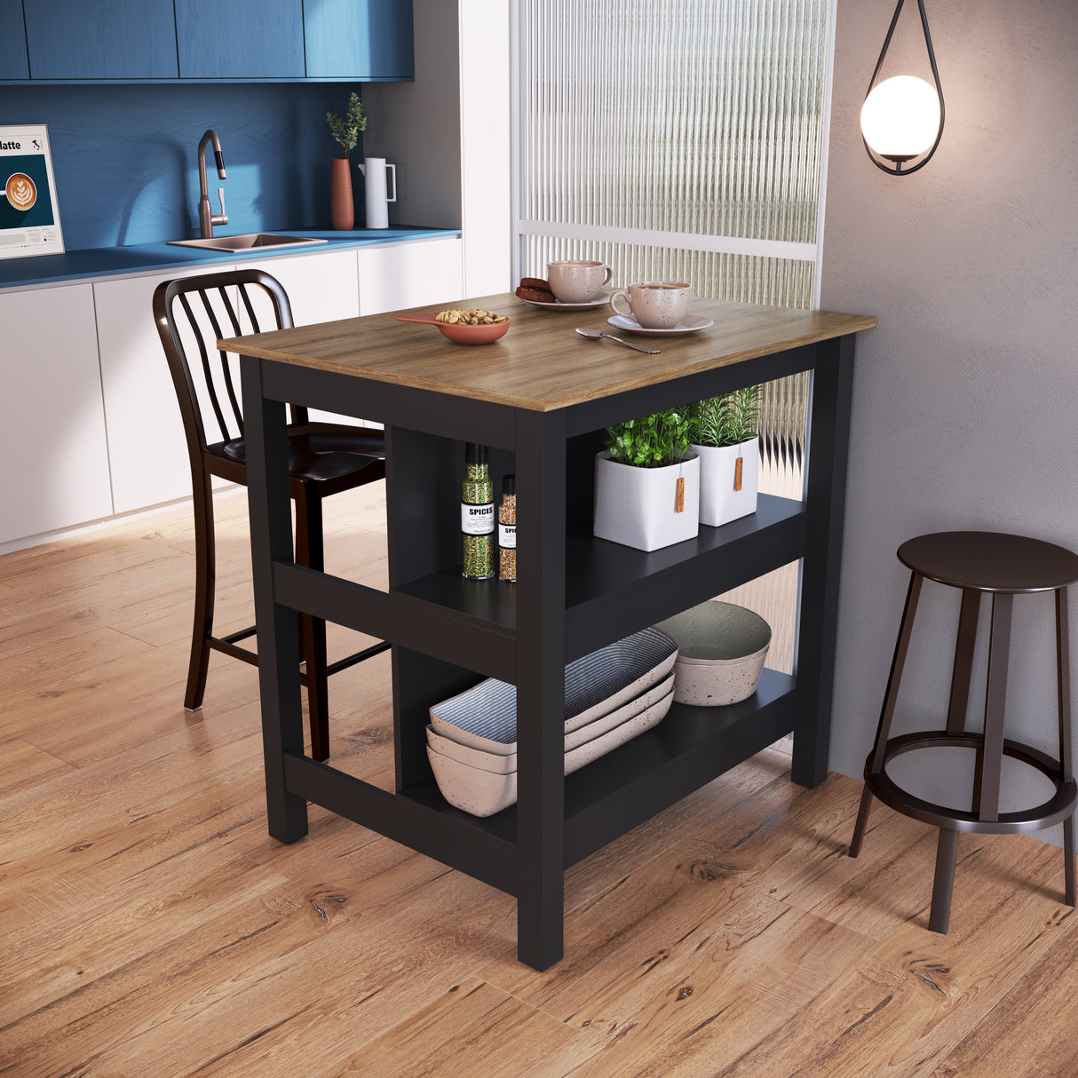 Mueble Isla para Cocina Emovell Castaño Negro B125.074