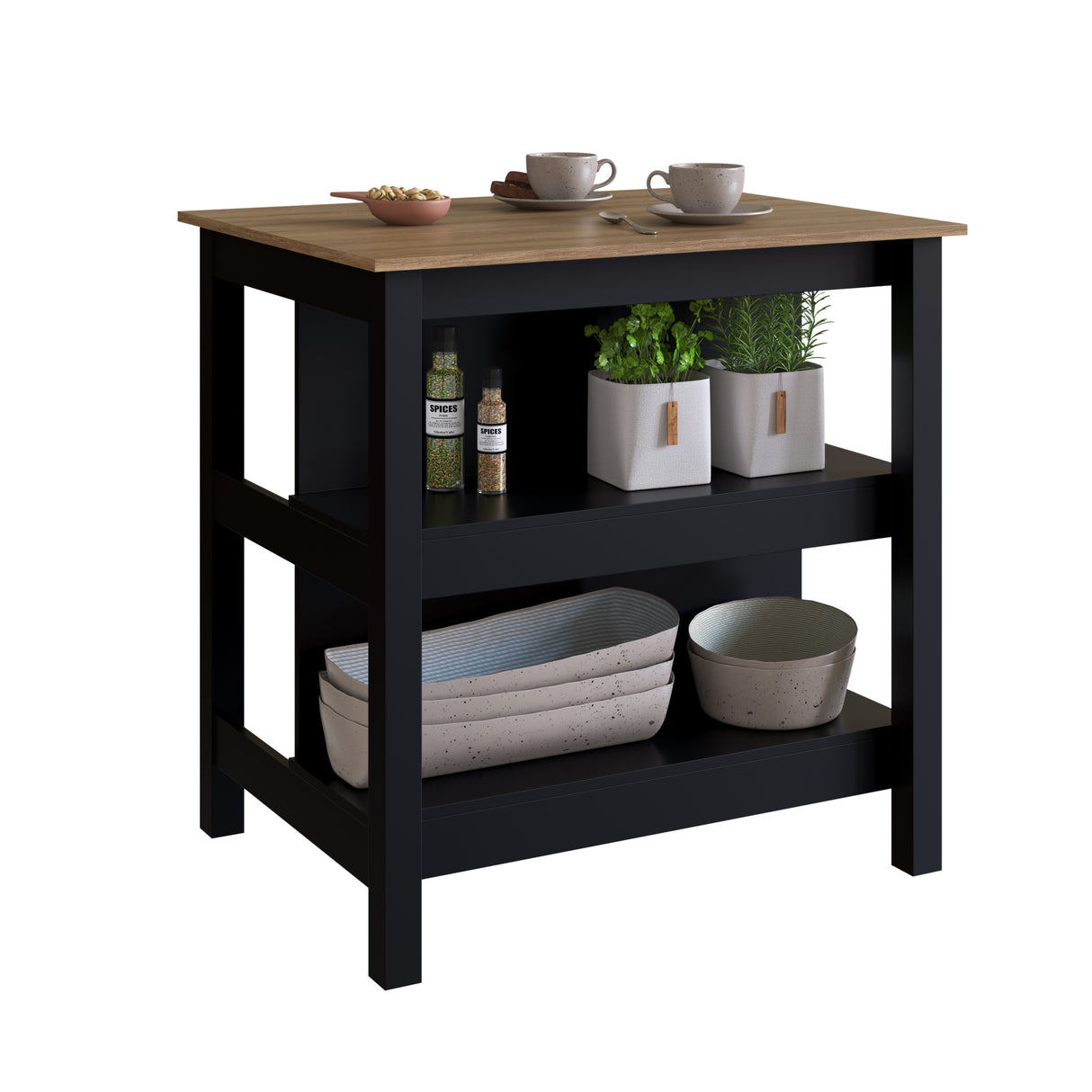 Mueble Isla para Cocina Emovell Castaño Negro B125.074