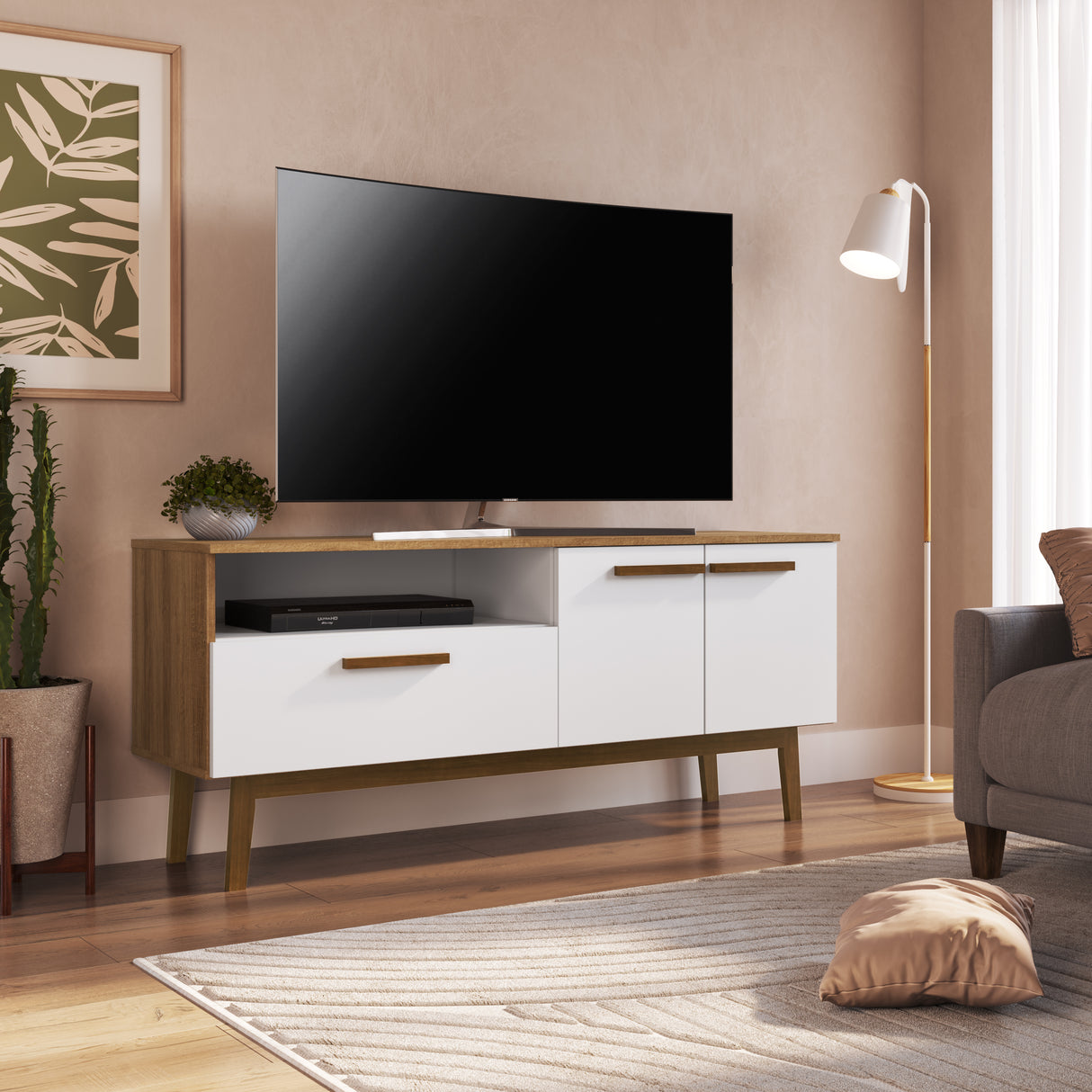 Rack Tv Barcelona Emovell Blanco Castaño B170.077