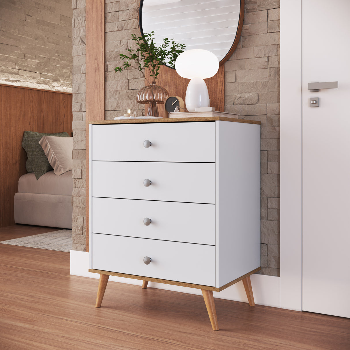 Comoda 4 Cajones Emovell Blanco Castaño B27.069