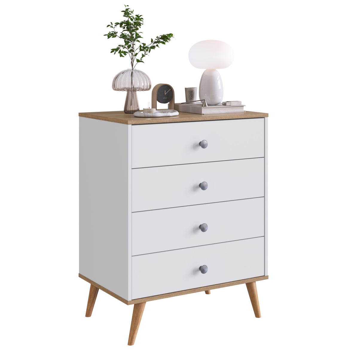 Comoda 4 Cajones Emovell Blanco Castaño B27.069