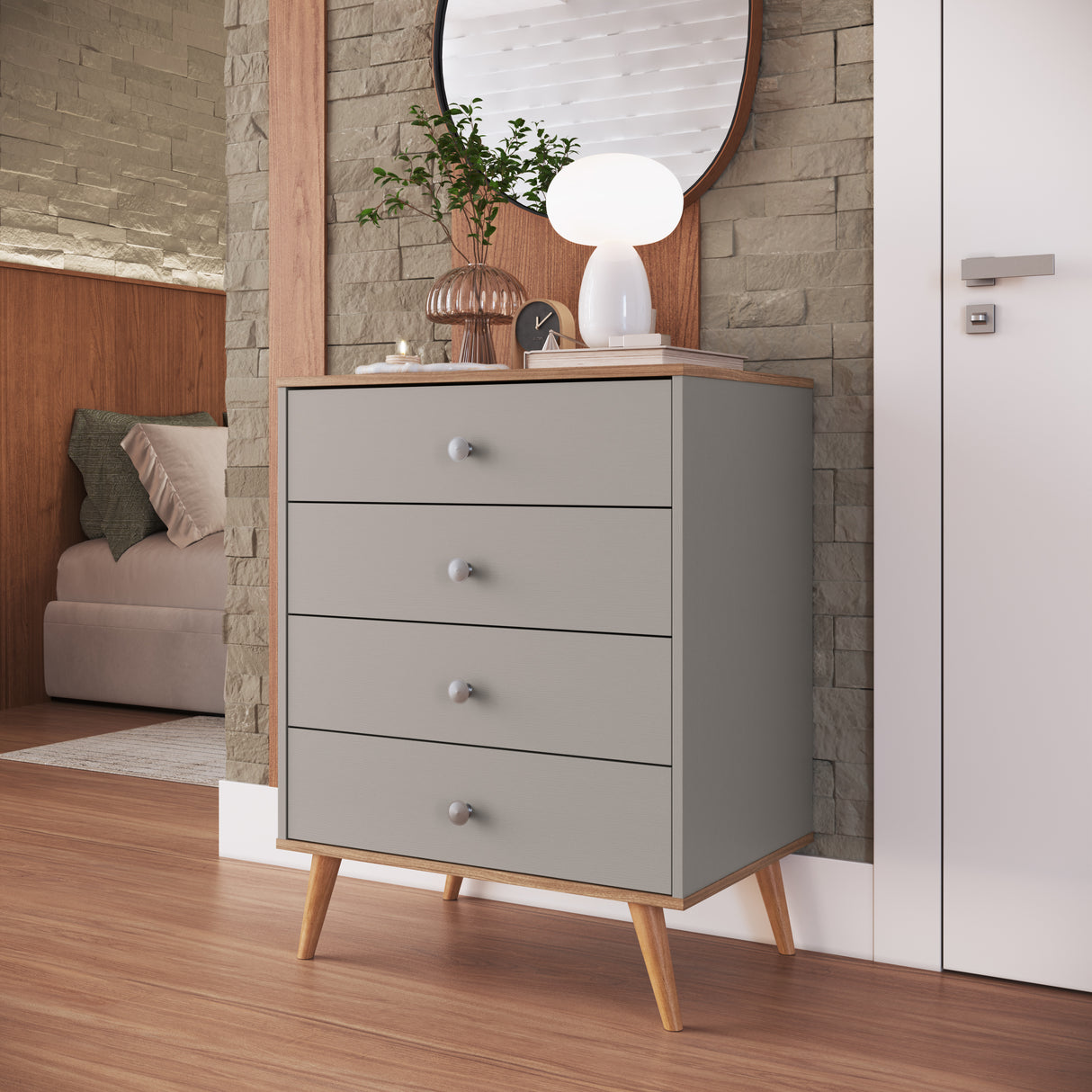 Comoda 4 Cajones Emovell Gris Castaño B27.103