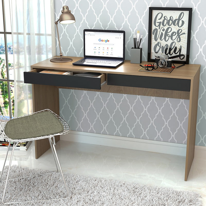 Escritorio Color Madera y Negro Madrid 2 Cajones B35.071