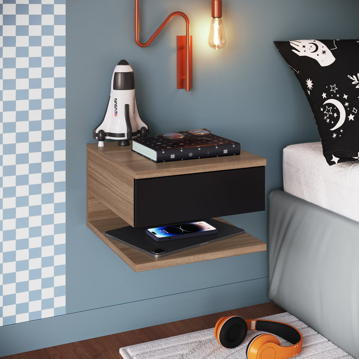 Velador Mural 1 Cajón Negro Castaño B68.089