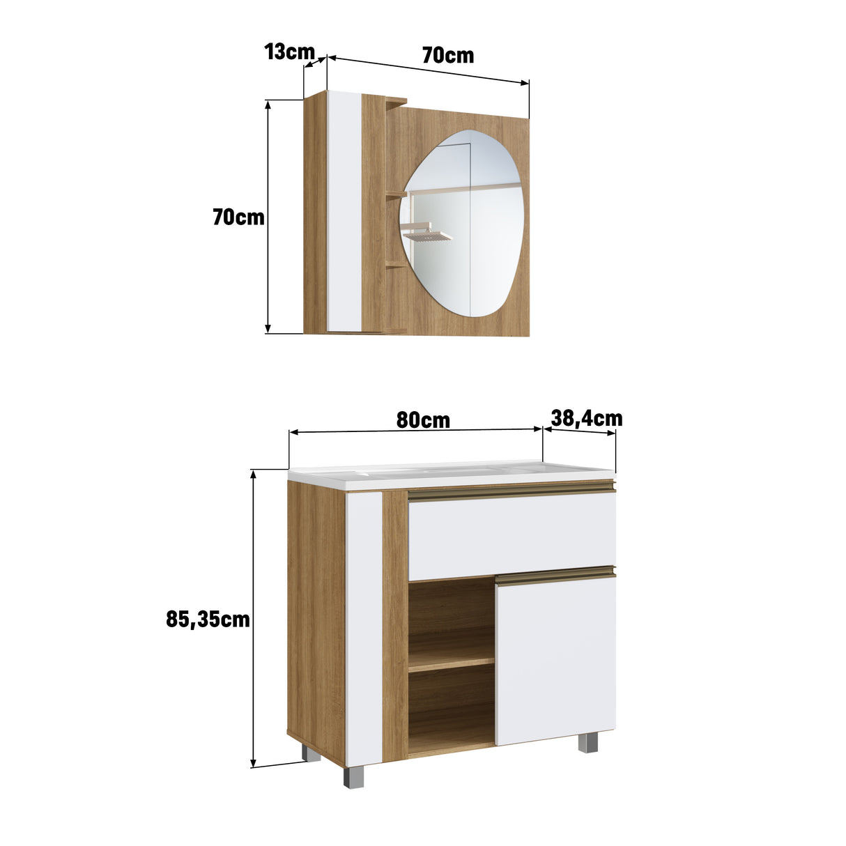 Set Vanitorio Emovell Blanco Castaño Con Espejo CLV08.077
