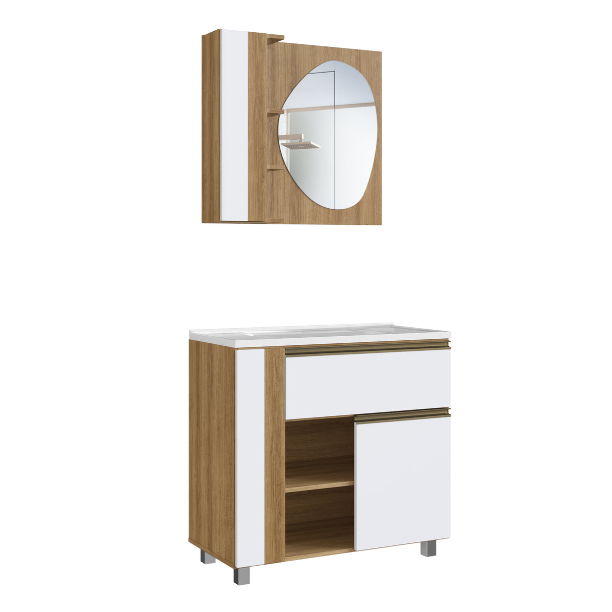 Set Vanitorio Emovell Blanco Castaño Con Espejo CLV08.077