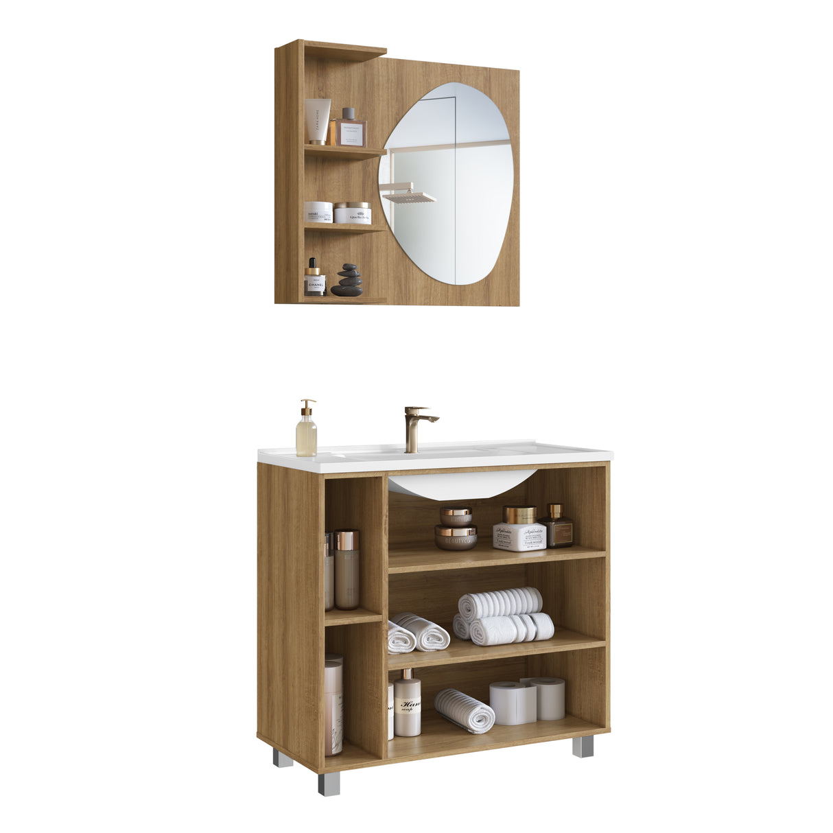 Set Vanitorio Emovell Blanco Castaño Con Espejo CLV08.077