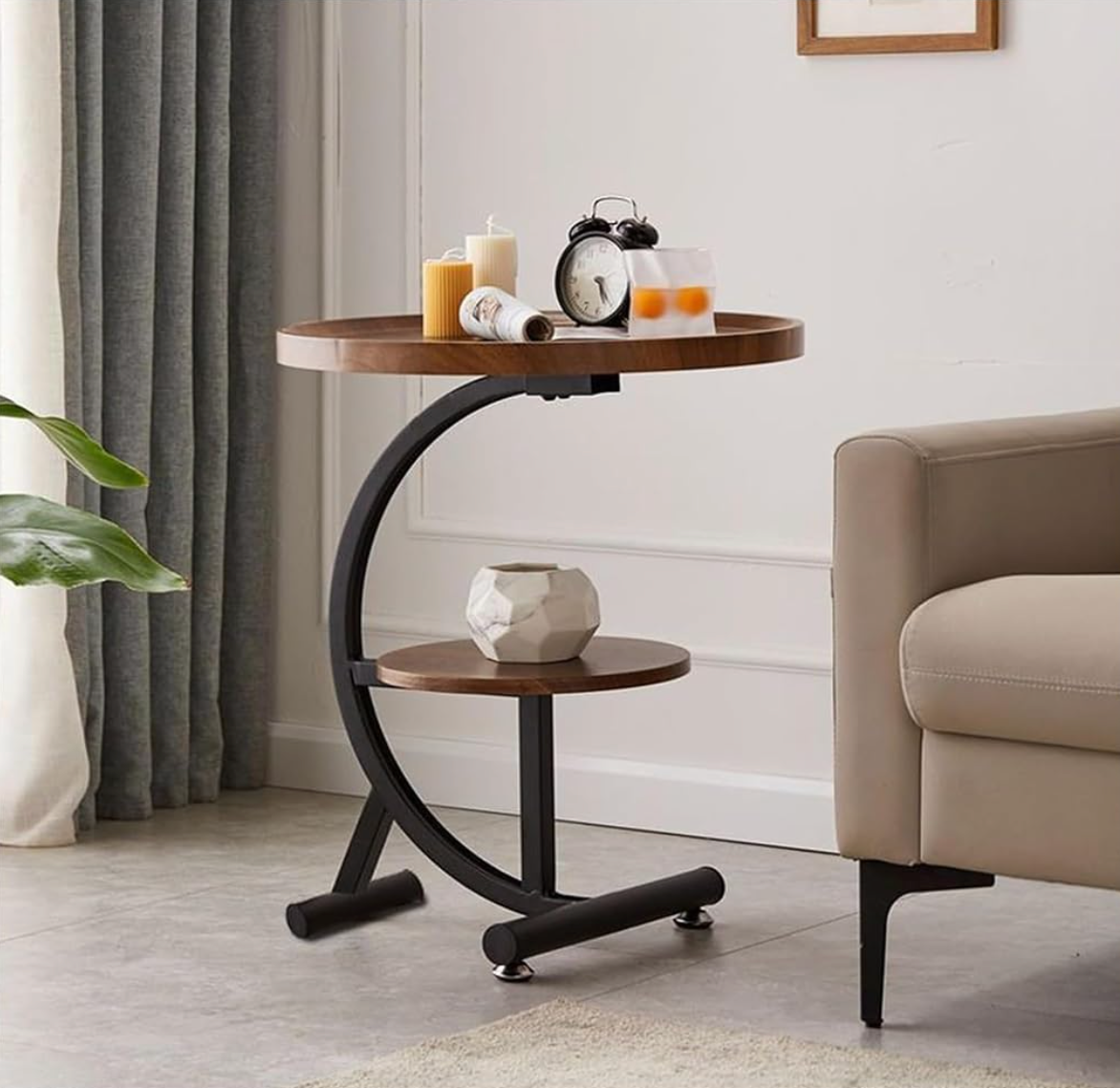 Mesa Lateral Curva Nogal 2 Niveles