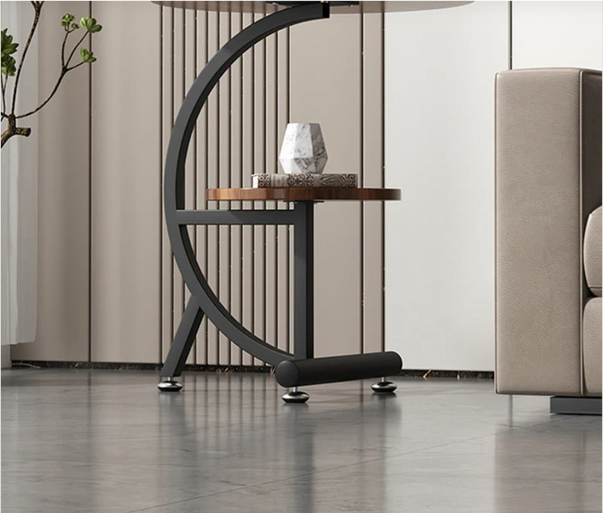 Mesa Lateral Curva Nogal 2 Niveles