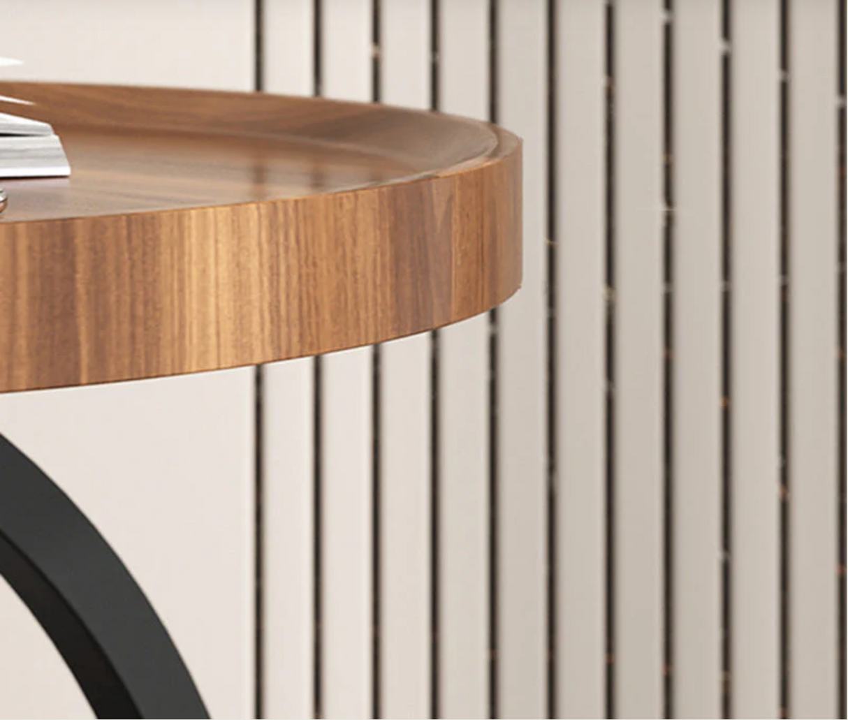 Mesa Lateral Curva Nogal 2 Niveles