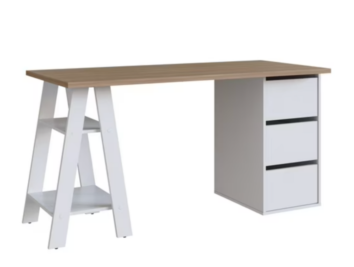 Escritorio Nórdico 3 Cajones Blanco Castaño