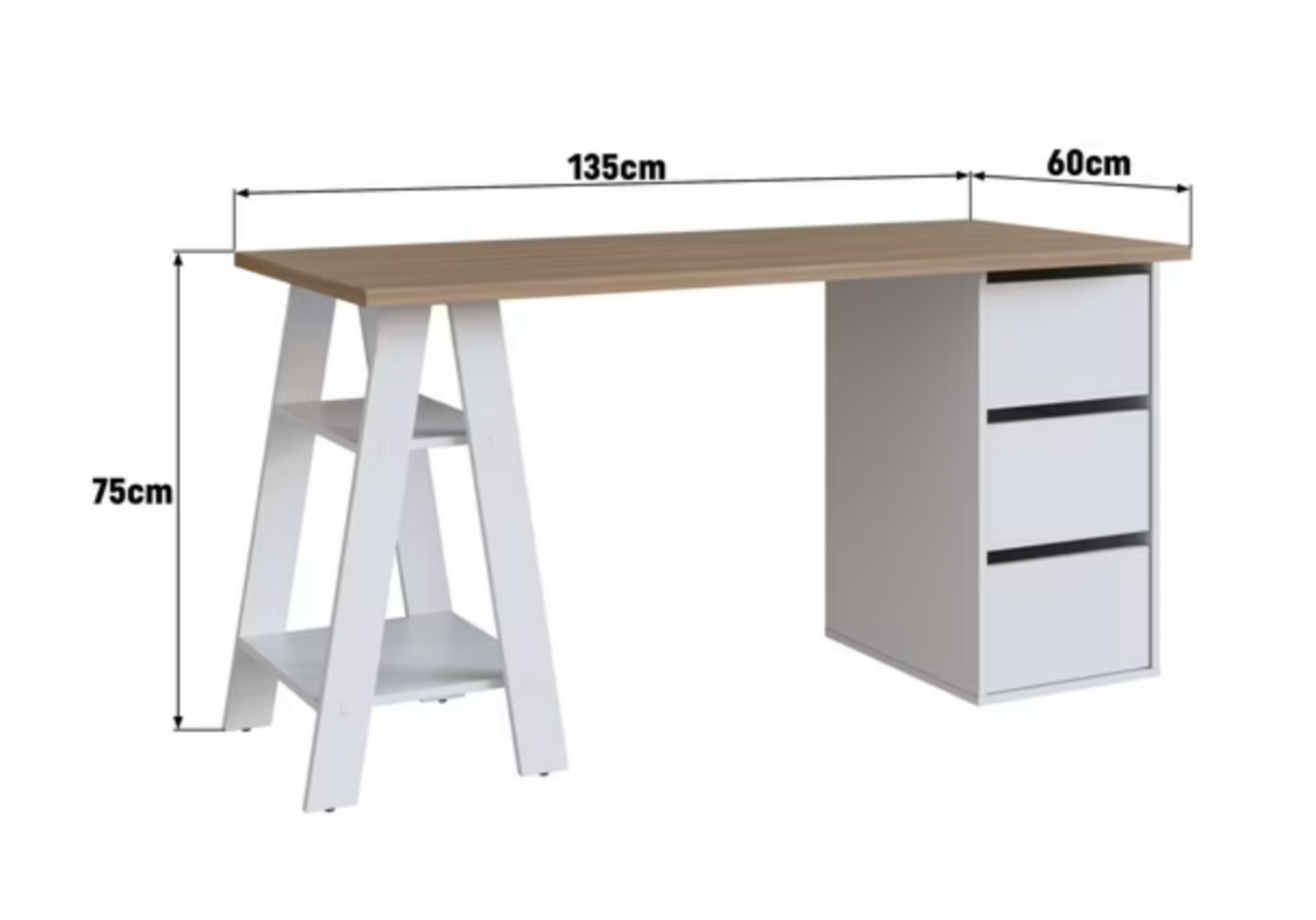 Escritorio Nórdico 3 Cajones Blanco Castaño