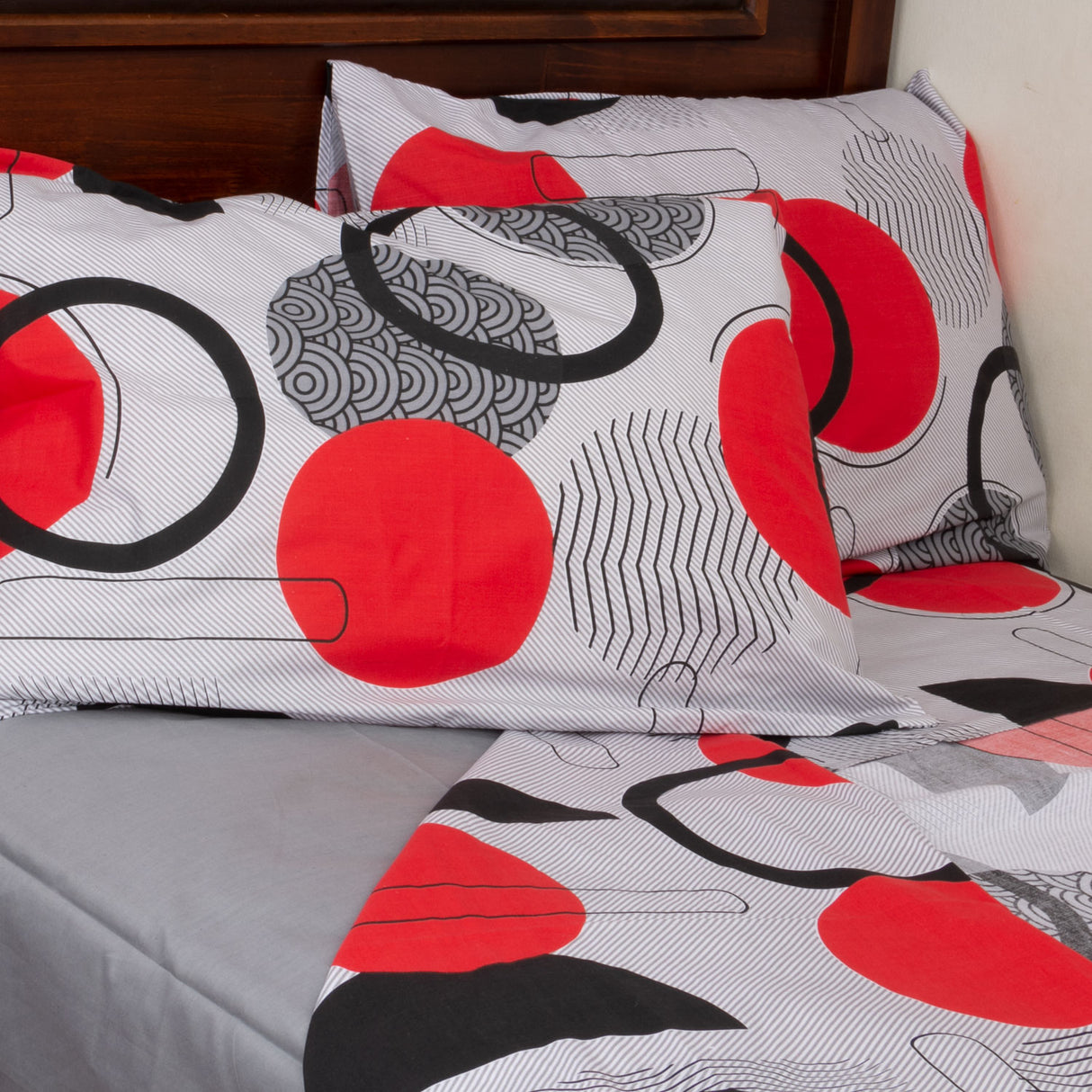 Juego de Sabanas Modelo Círculos Plaza KING Gris