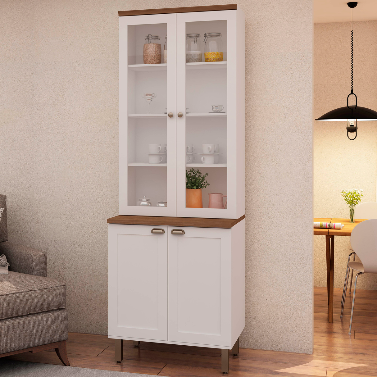 Despensa Alta de Cocina 2 Puertas de Vidrio 800 Studio - Blanco 1533.0002