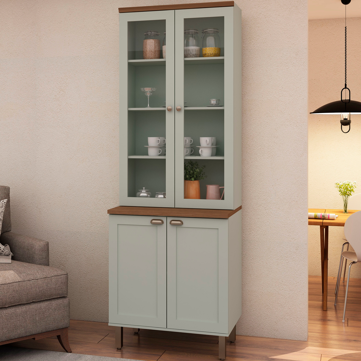 Despensa Alta de Cocina 2 Puertas de Vidrio 800 Studio - Verde Menta 1533.000180