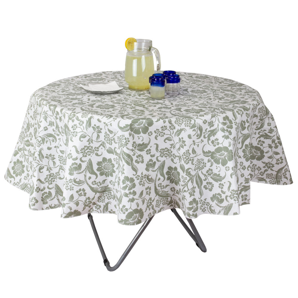Mantel PVC Flores Redondo 180 cm Gris