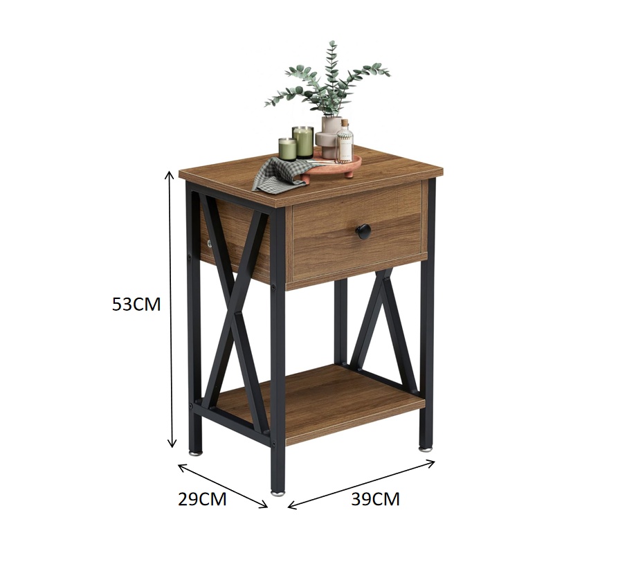 Mesa Lateral de Madera y Acero con Cajón