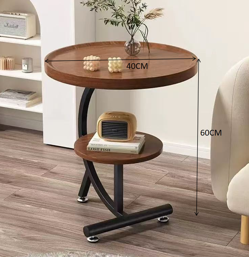 Mesa Lateral Curva Nogal 2 Niveles