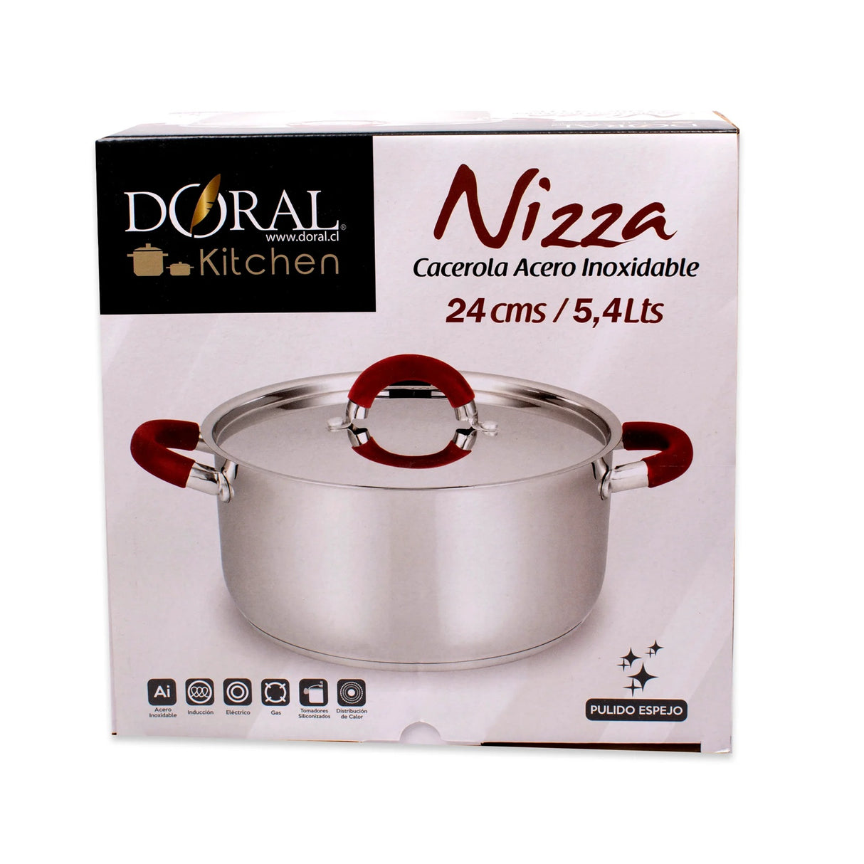 Cacerola acero inoxidable 6 Litros 24 X 12 cms - tapa acero - linea nizza