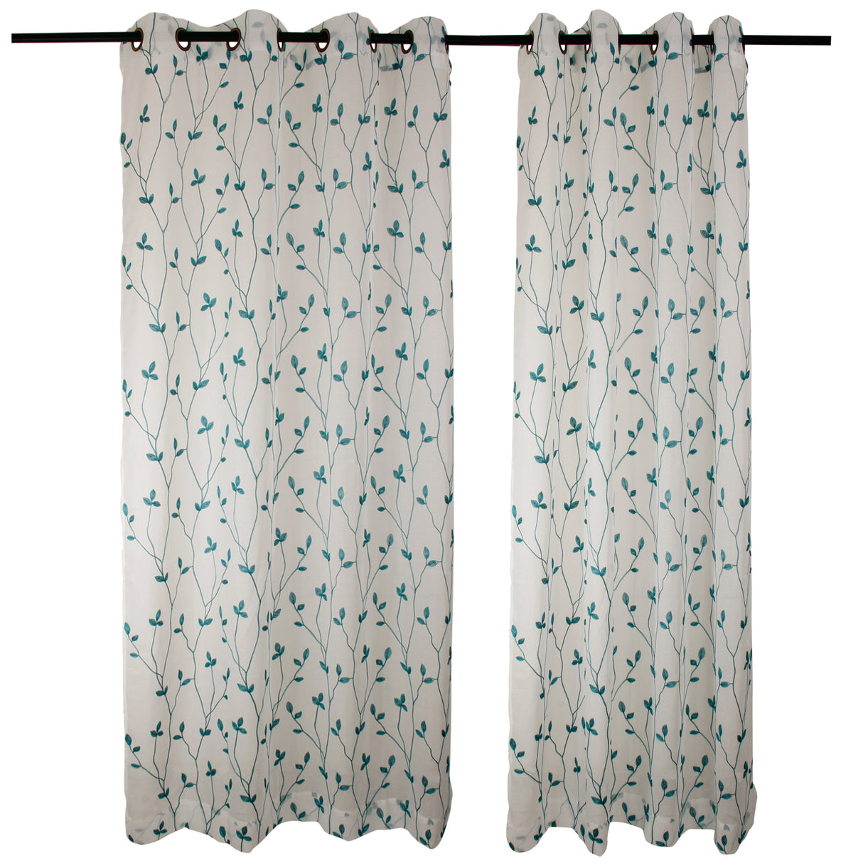 Cortinas Argollas Velo Bordado Set Teresita 140 x 225 cm Turquesa