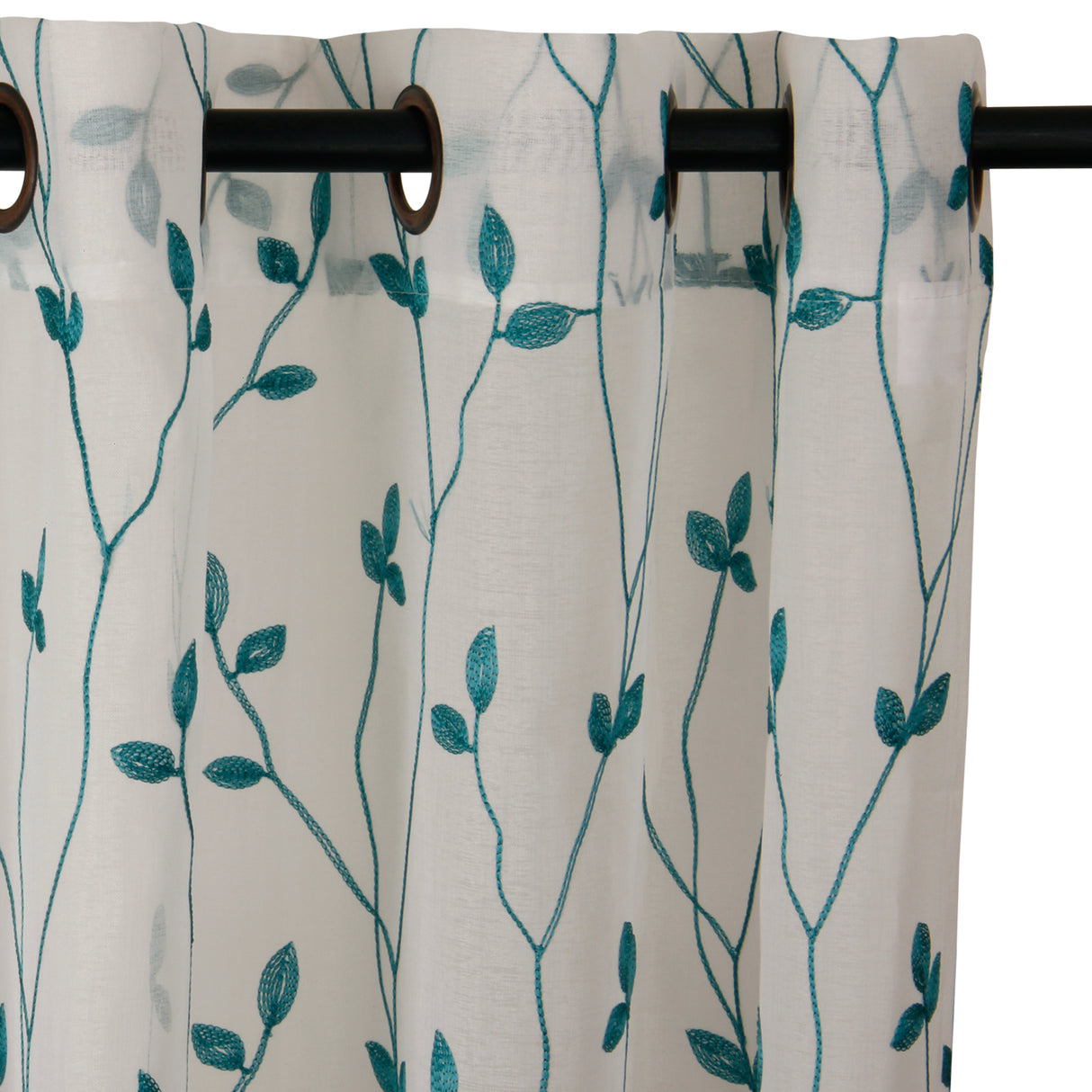 Cortinas Argollas Velo Bordado Set Teresita 140 x 225 cm Turquesa