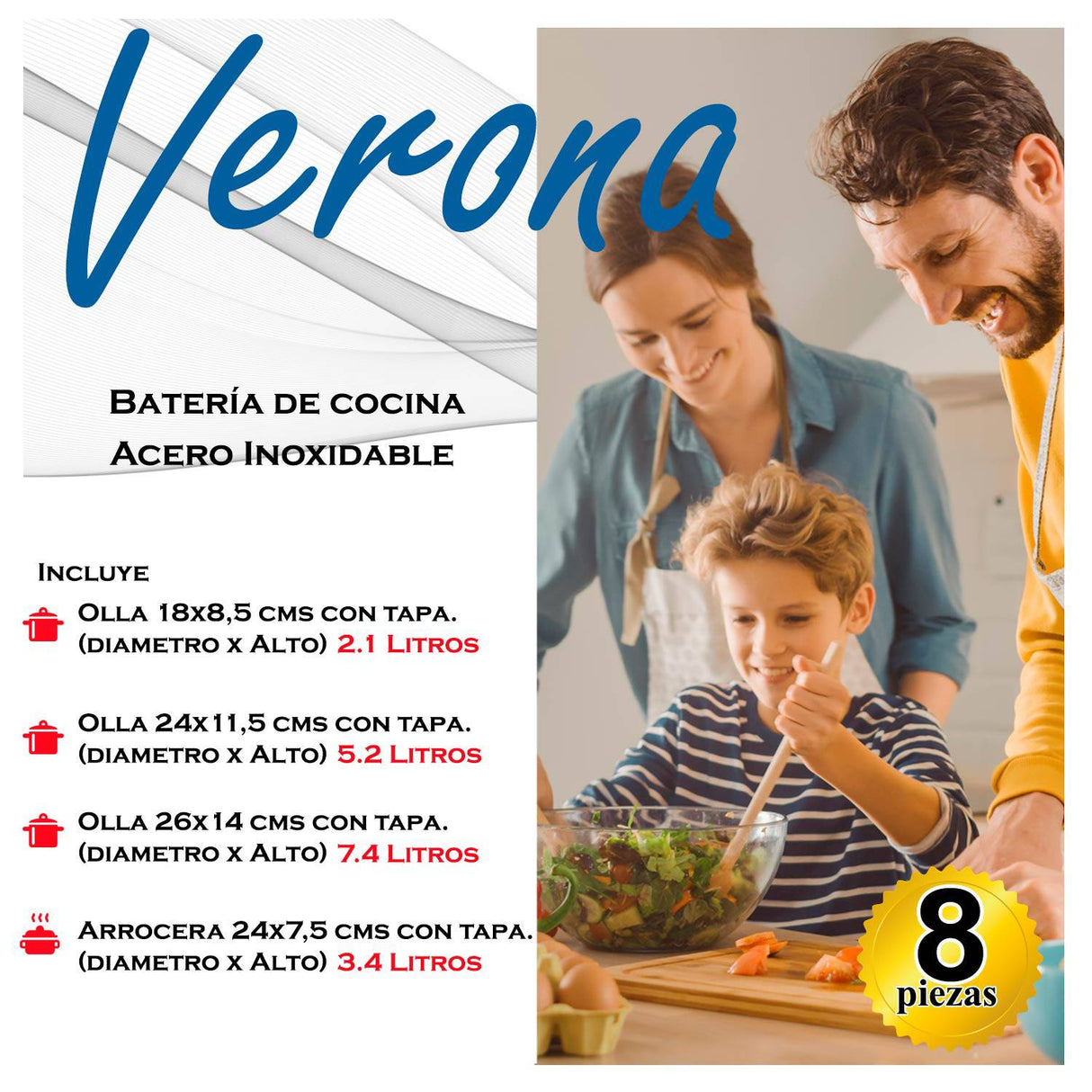 Juego de Ollas Verona de 8 Piezas Silver