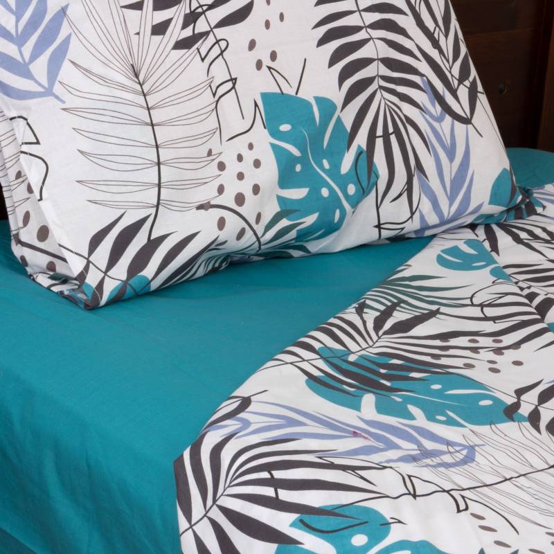 Juego de Sabanas Modelo Ramas Plaza KING Turquesa