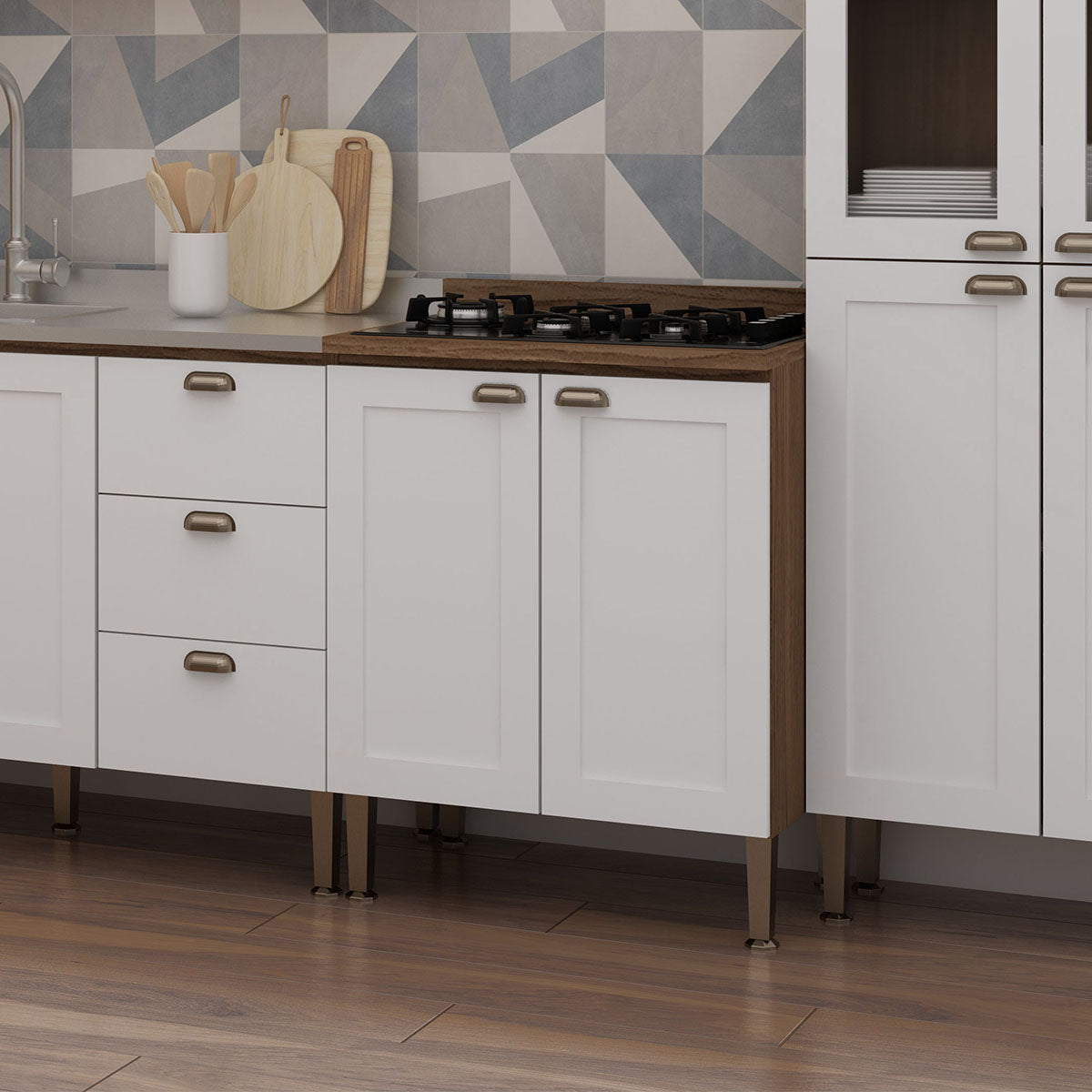 Mueble Base de Cocina 2 Puertas Conecta - Ebano Fosco Blanco 1304P.0001