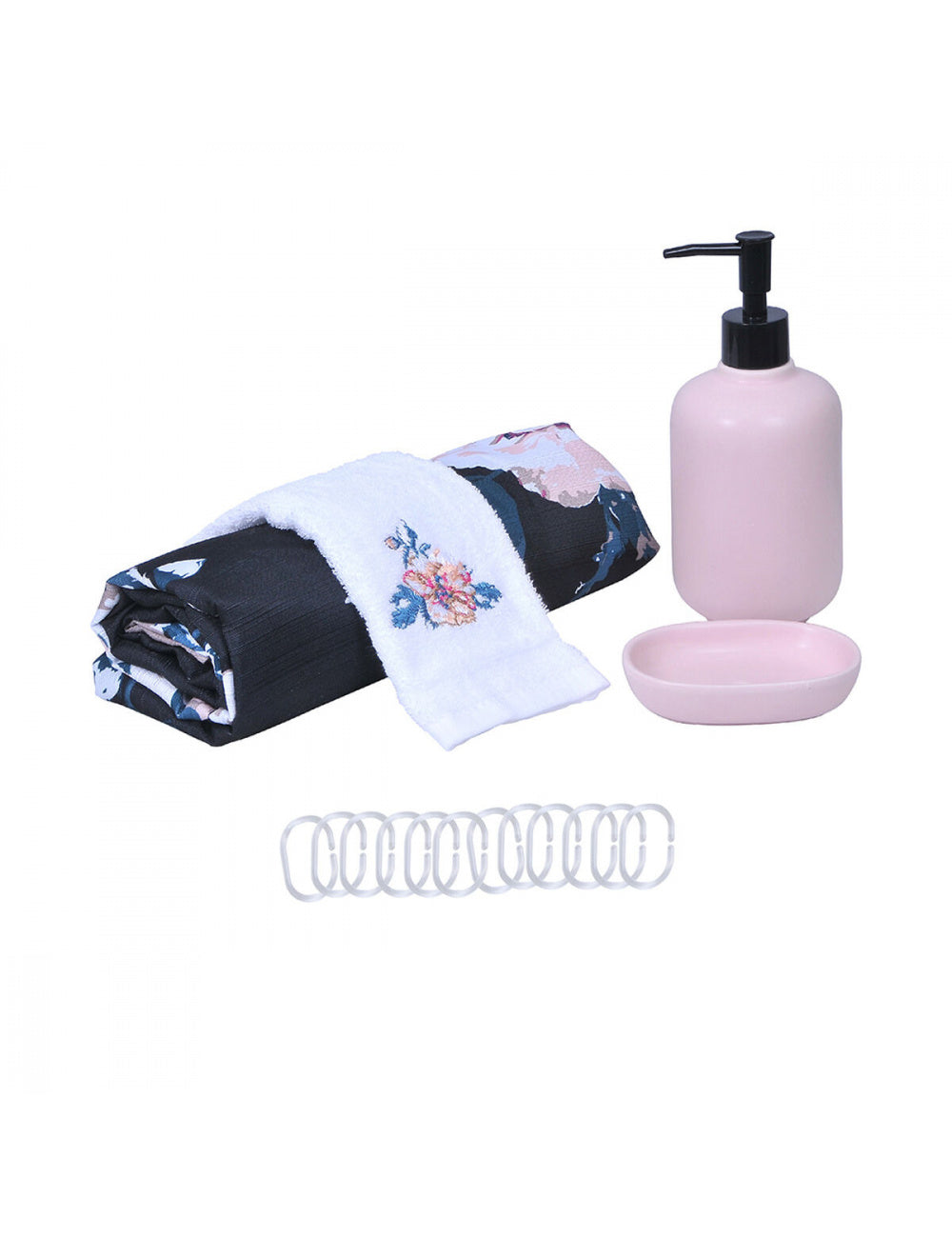 Set Cortina de Baño 6 Piezas Caja Mashini Orquidea