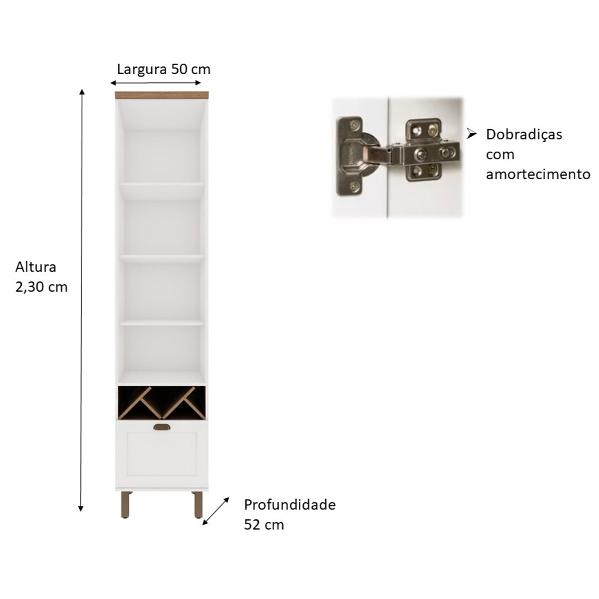 Despensa Alta de Cocina 1 Puerta de Vidrio Empavonado 500 Studio - Blanco 1515.0002