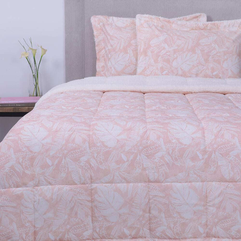 Plumón Estampado Sherpa Jardín King Rosado