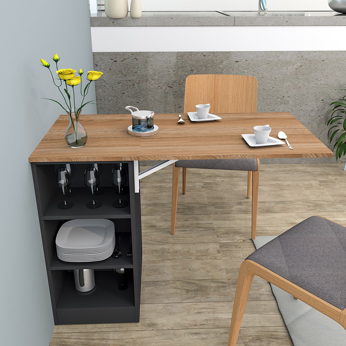 Mesa de Cocina Desmontable con 3 Gavetas