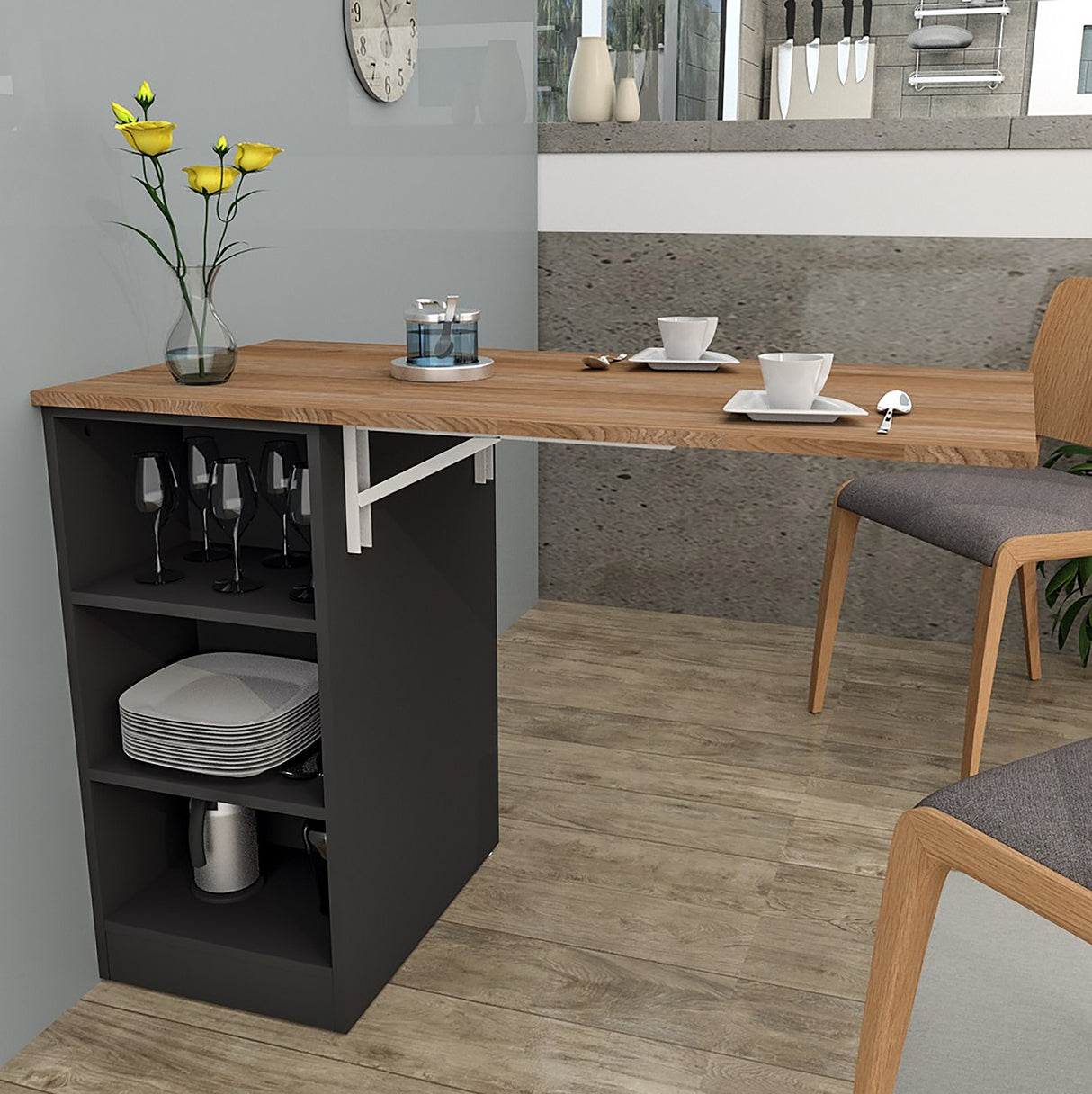 Mesa de Cocina Desmontable con 3 Gavetas