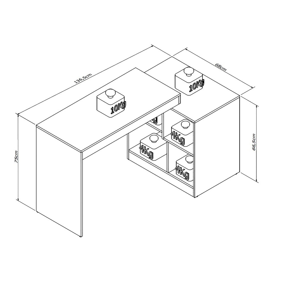 Escritorio con 4 Repisas Moove en L o Recto Madera